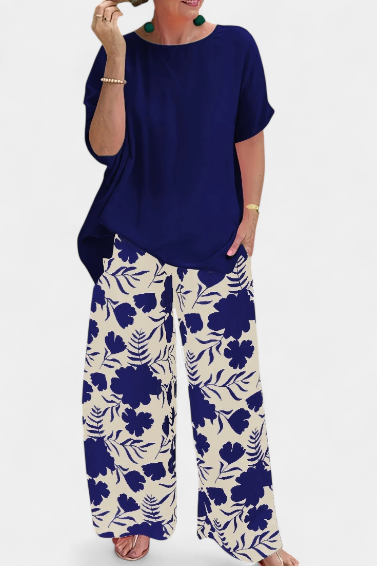 Ensemble Floral Aivy à Deux Pièces avec Touche Décontractée