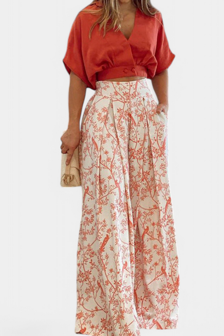 Olivia Ensemble Boho à Col en V et Pantalon Large