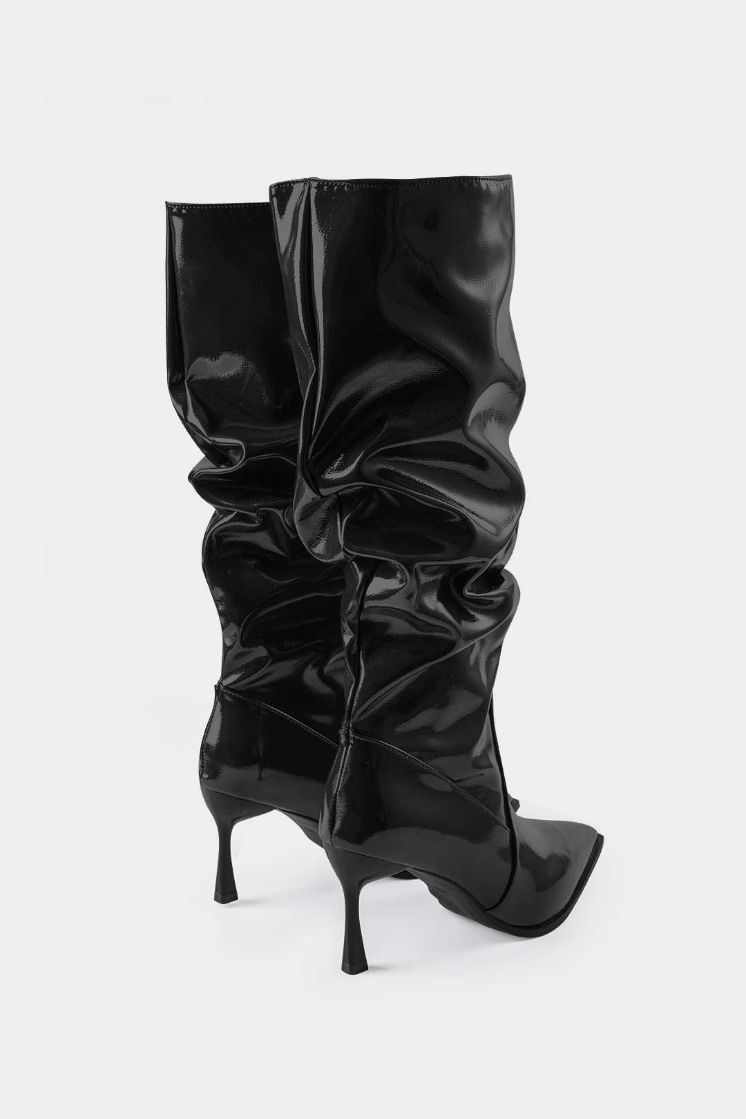 Bottes en Cuir Synthétique avec Plis et Pointe Aigüe