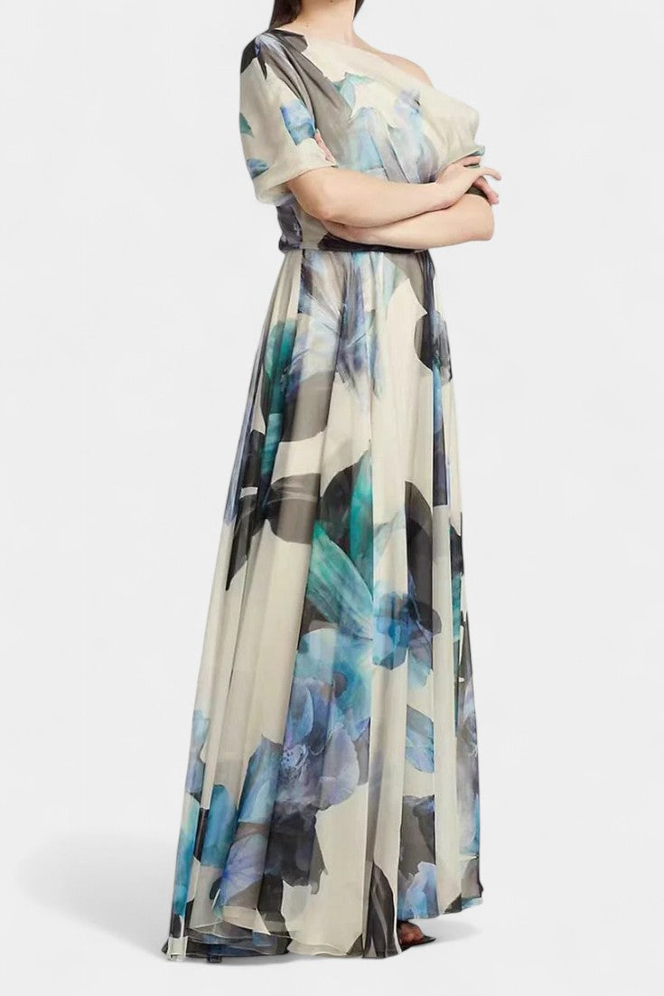Robe Asymétrique Sanaa à Épaule Unique avec Imprimé Floral Abstrait