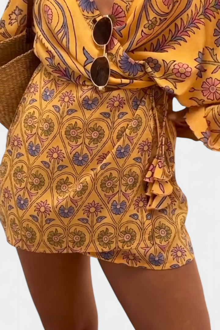 Robe Boho Candela avec Imprimé Floral et Décolleté en V Croisé