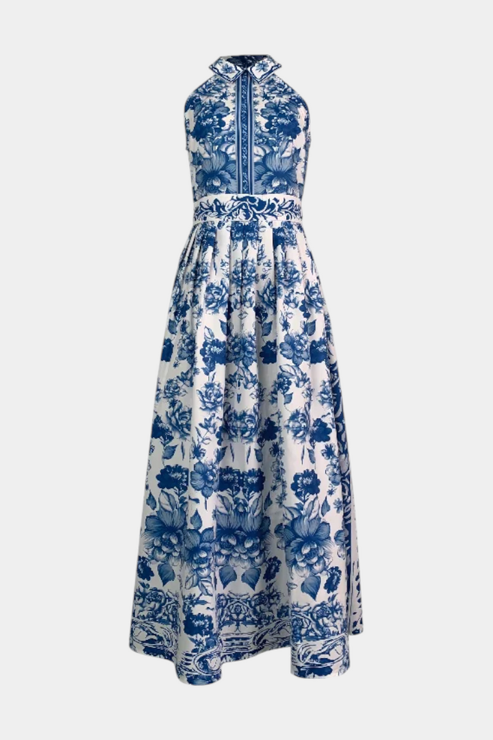 Robe Shante A-Line Imprimée Florale avec Col Rabattu