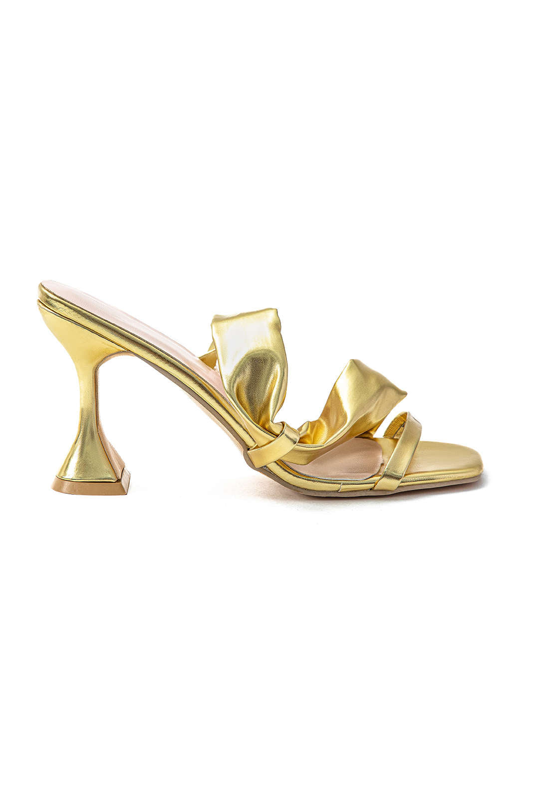 Sarah Sandales à talons hauts avec bout carré froissé métallique