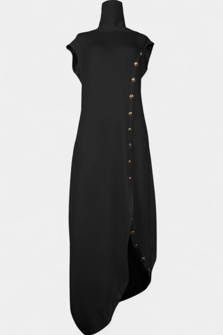 Robe Asymétrique Aphrodite avec Boutons Dorés Décoratifs