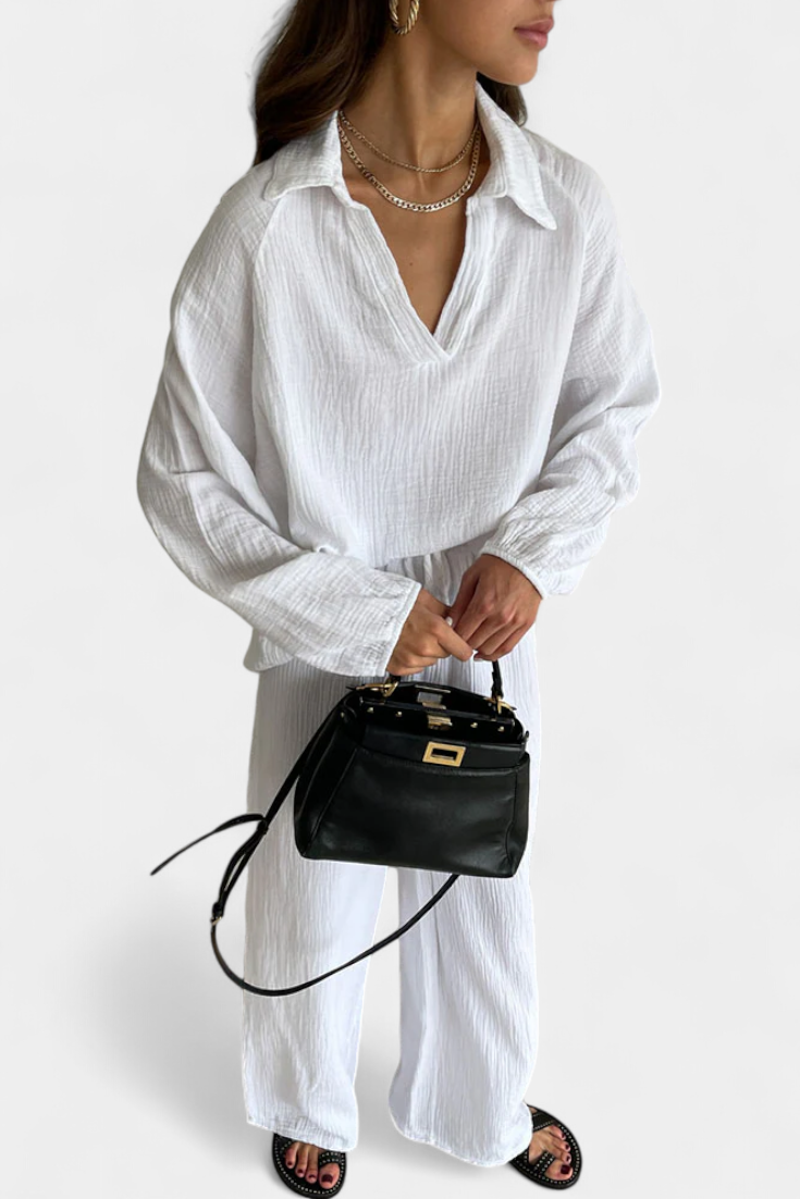 Aya Ensemble de Deux Pièces en Coton avec Décolleté en V