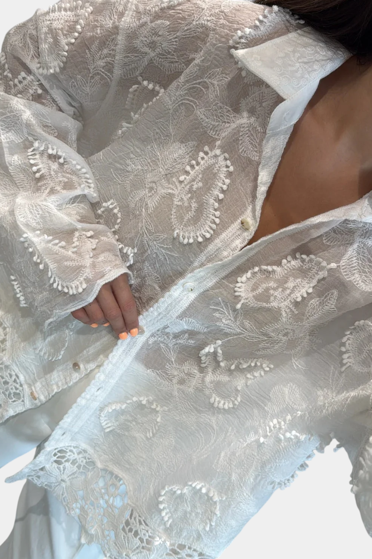 Chemise Prairie en Dentelle Brodée