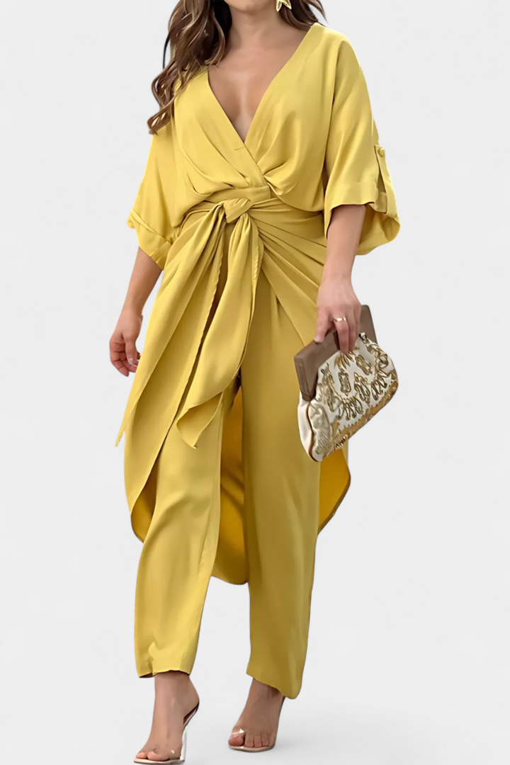Ensemble Mayleen Croisé avec Nœud Frontal et Pantalon Droit