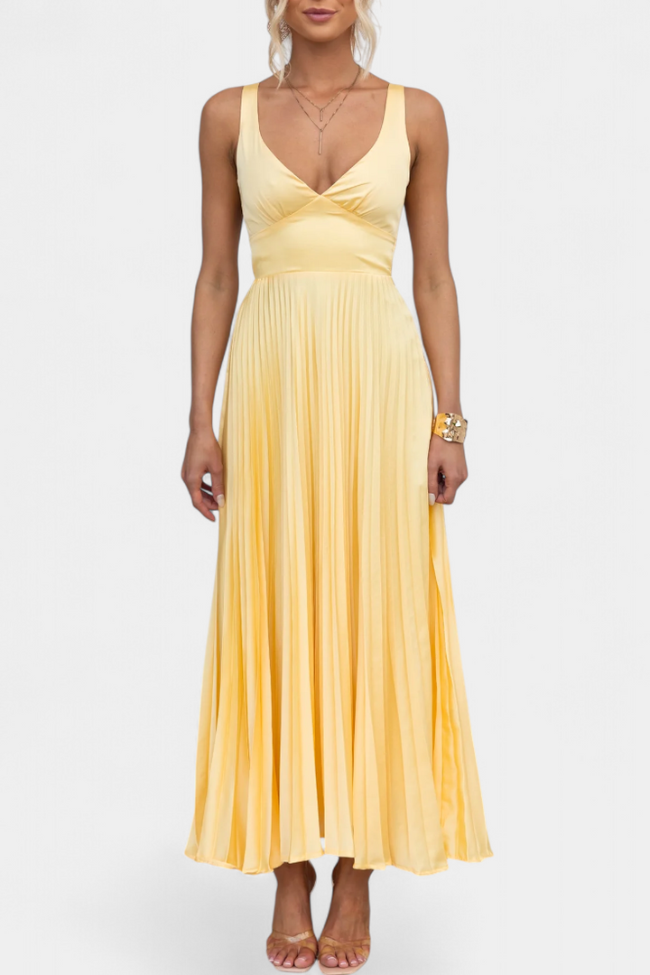 Robe Plissée Arlena à Bretelles avec Dos Croisé