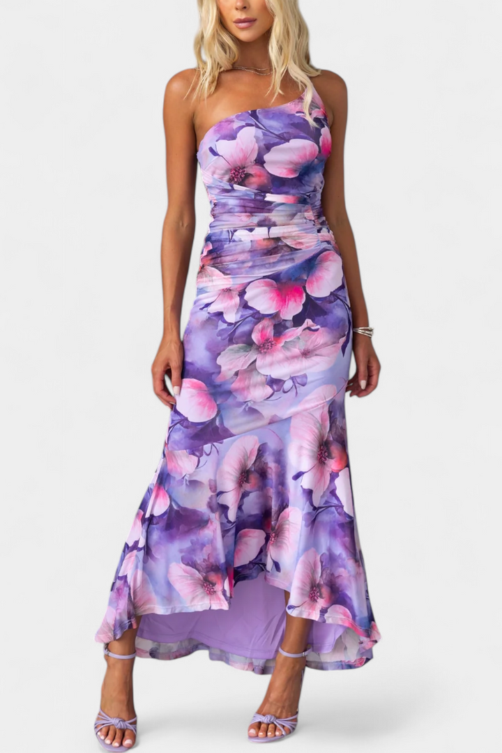 Abigail Robe Longue Fleurie à Une Seule Manche