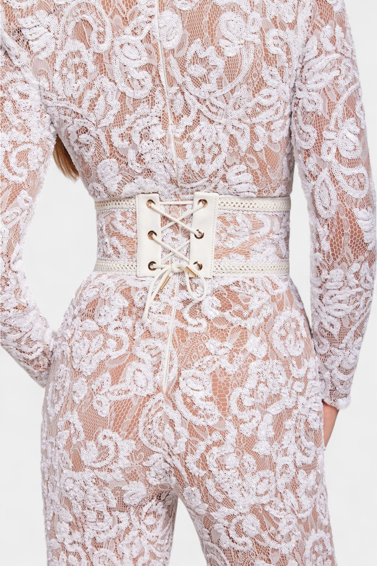 Jimena Combinaison en Dentelle avec Paillettes et Ceinture