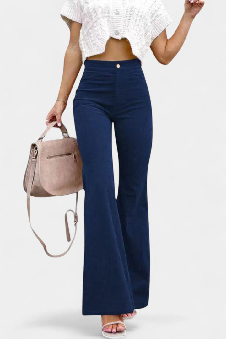 Pantalons Kiara en Velours à Taille Haute et Jambes Amples