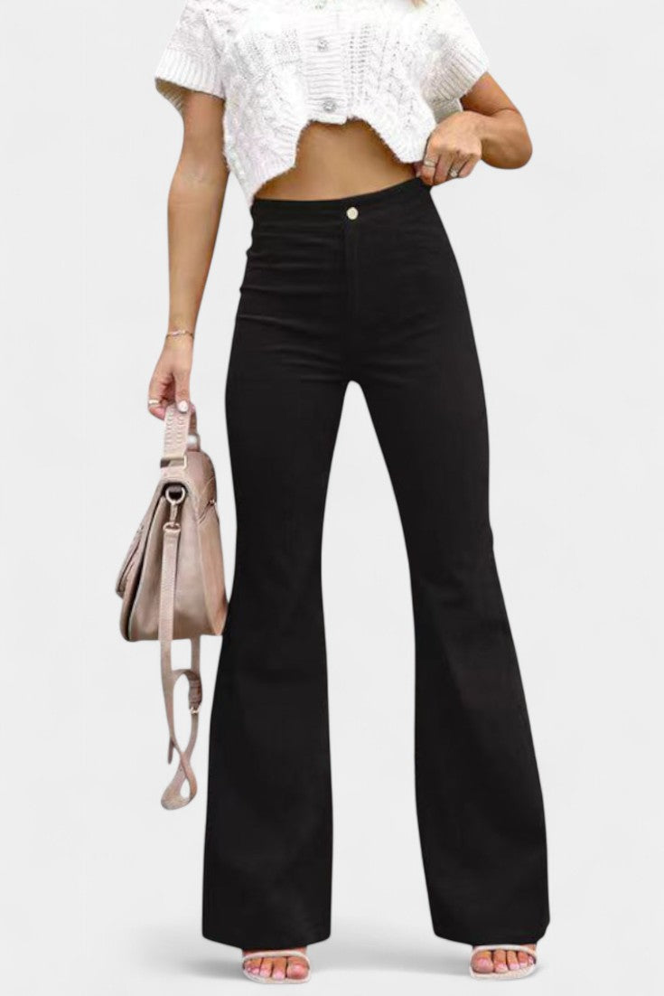 Pantalons Kiara en Velours à Taille Haute et Jambes Amples