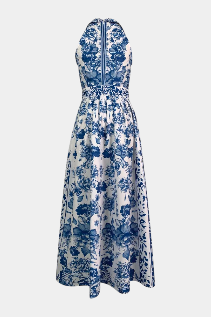 Robe Shante A-Line Imprimée Florale avec Col Rabattu