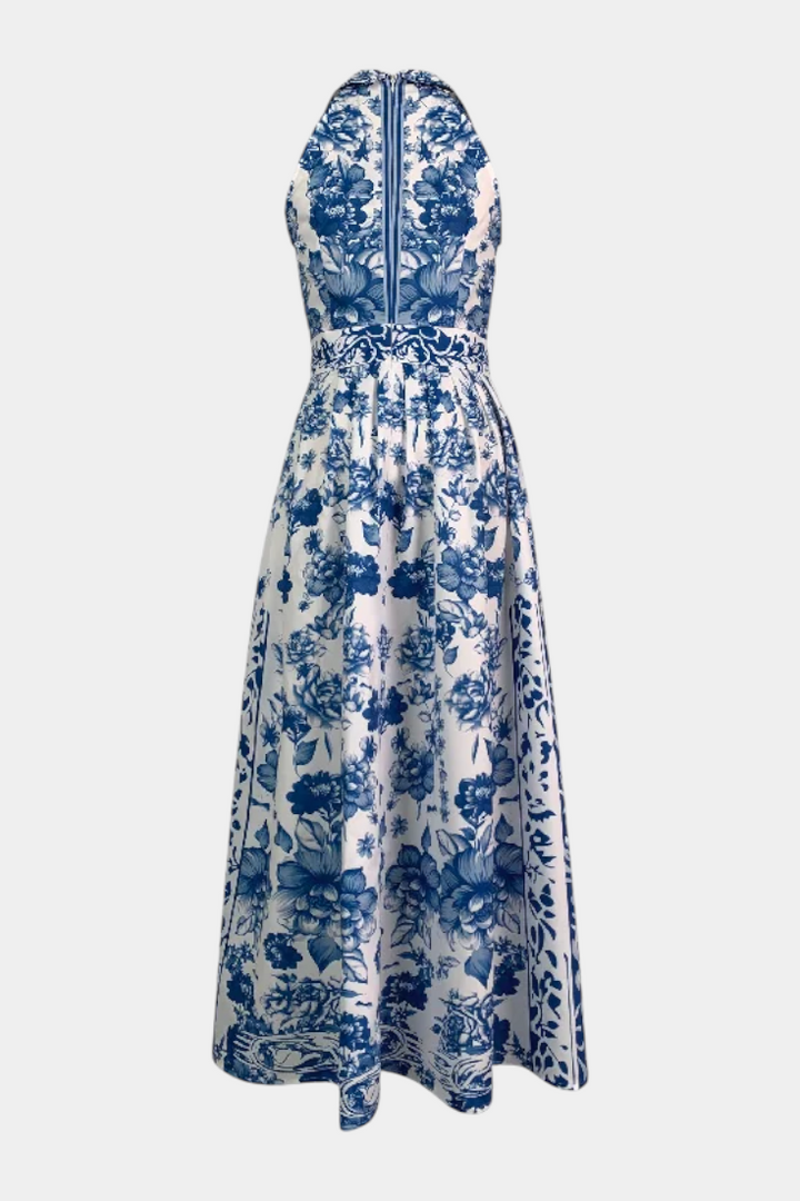 Robe Shante A-Line Imprimée Florale avec Col Rabattu