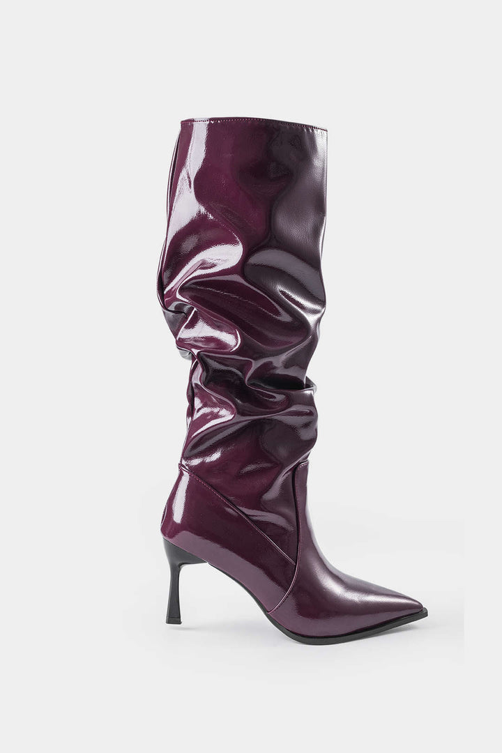 Bottes en Cuir Synthétique avec Plis et Pointe Aigüe