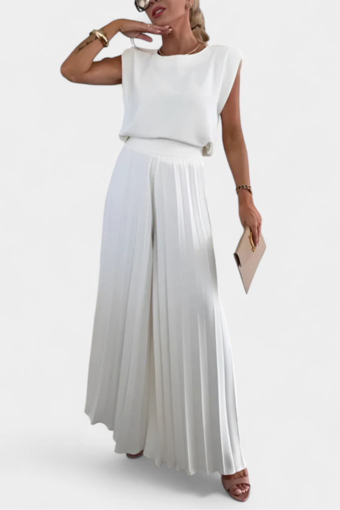 Liora Ensemble de Deux Pièces avec Top Structuré et Pantalon Plissé