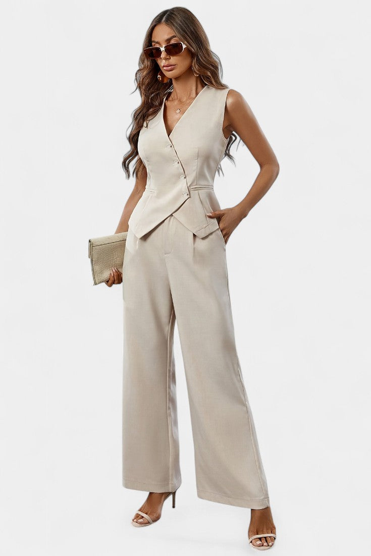 Ensemble Heskia de Gilet Sans Manches et Pantalons à Jambes Larges