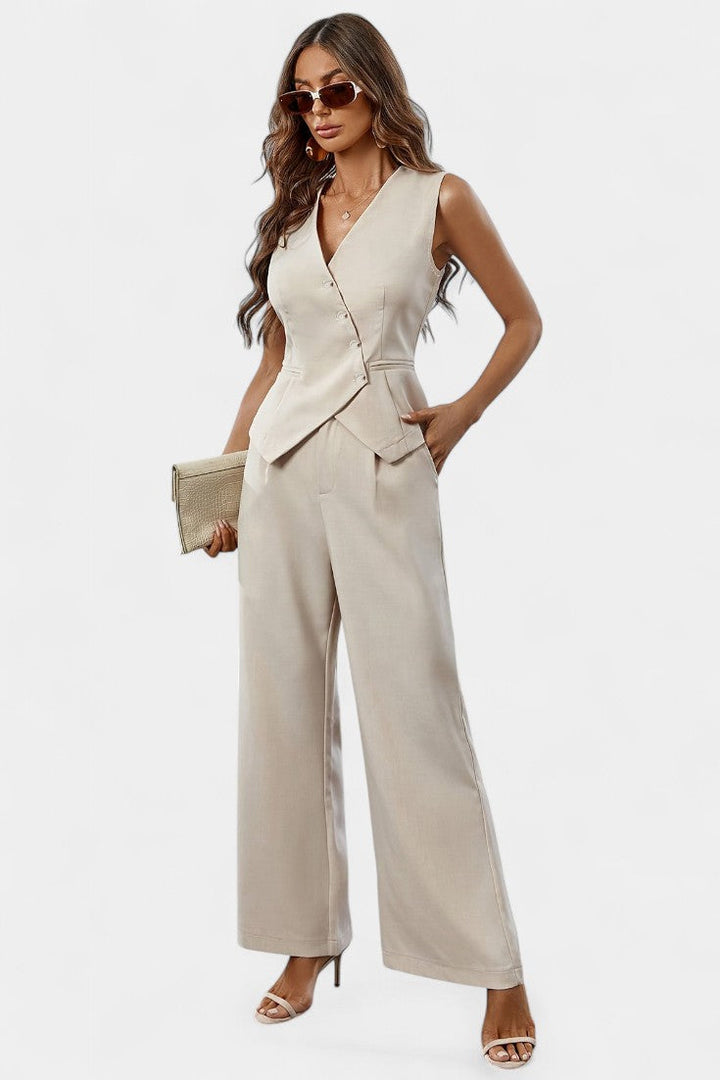 Ensemble Heskia de Gilet Sans Manches et Pantalons à Jambes Larges