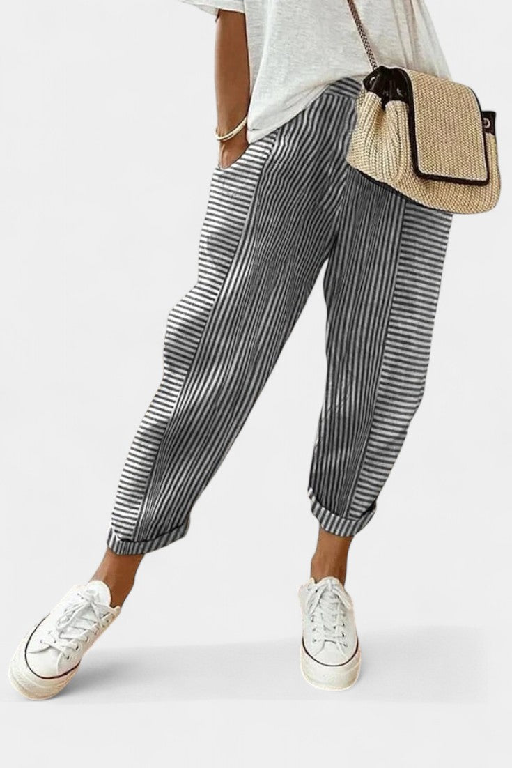 Pantalons en Mélange de Lin Rayés Alba