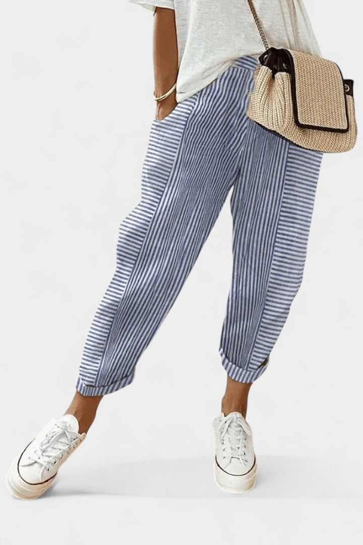 Pantalons en Mélange de Lin Rayés Alba