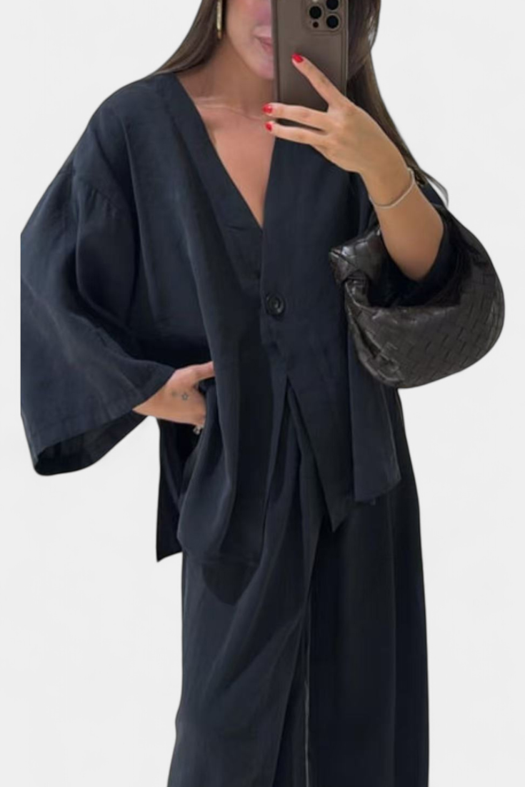 Eli Ensemble Oversize de Top à Col en V et Pantalon Droit