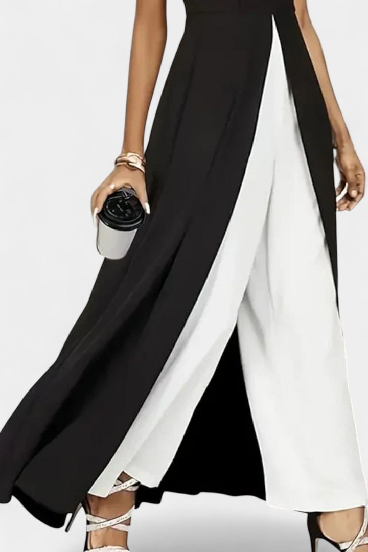 Alicia Ensemble Bicolore Élégant Sans Manches avec Pantalons Amples