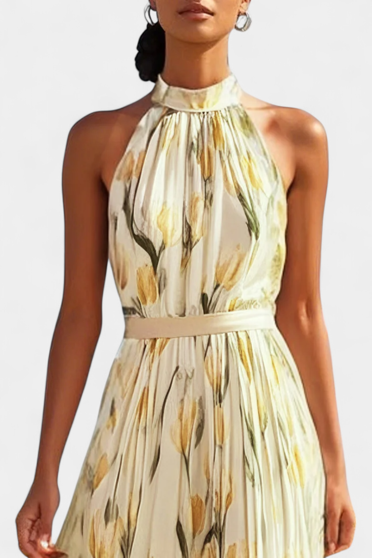 Robe Florale Juliene Sans Manches avec Ceinture