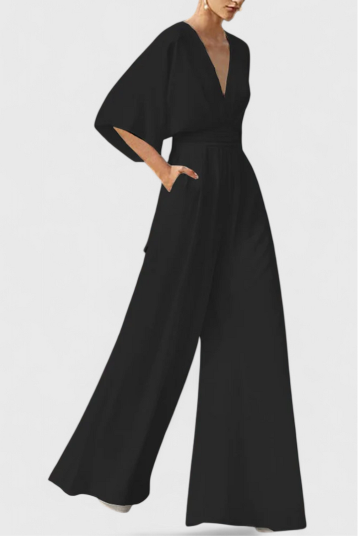 Isaura Mono Long Élégant avec Pantalon Large et Décolleté en V