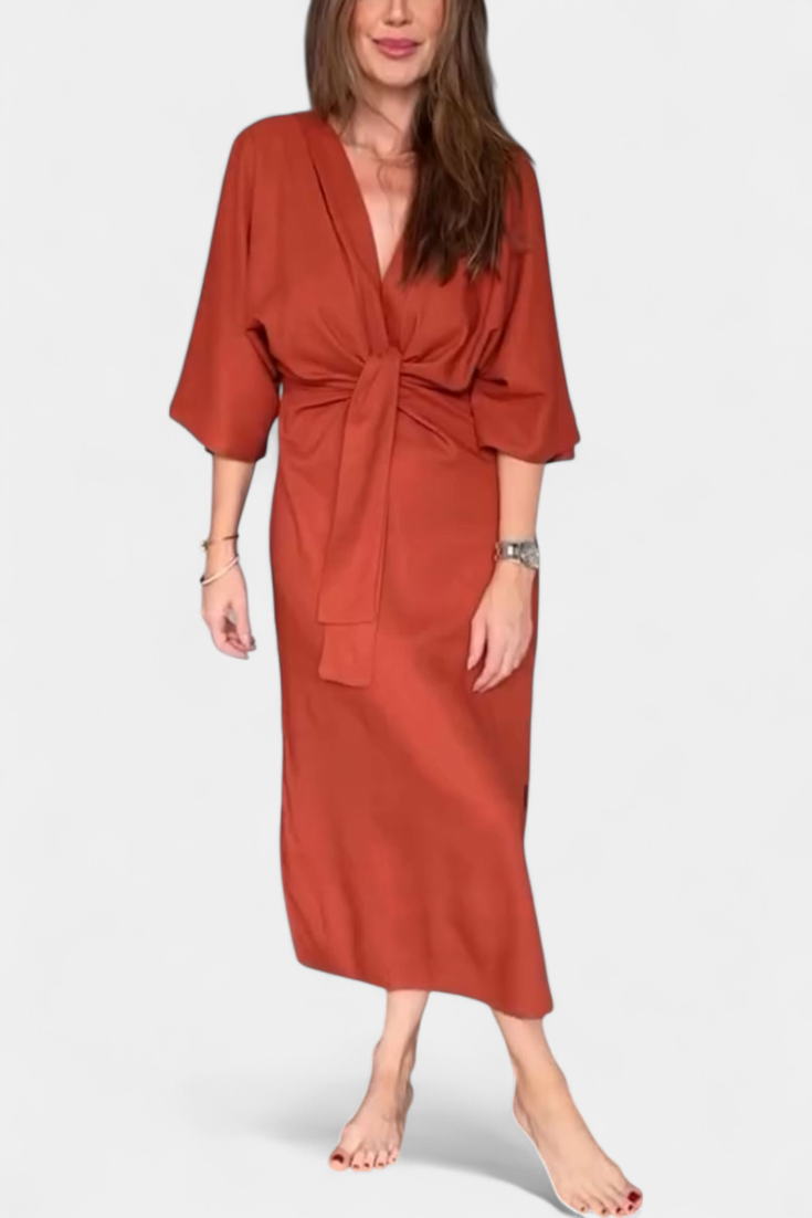Ainhoa Robe Décontractée avec Nœud Frontal et Décolleté en V