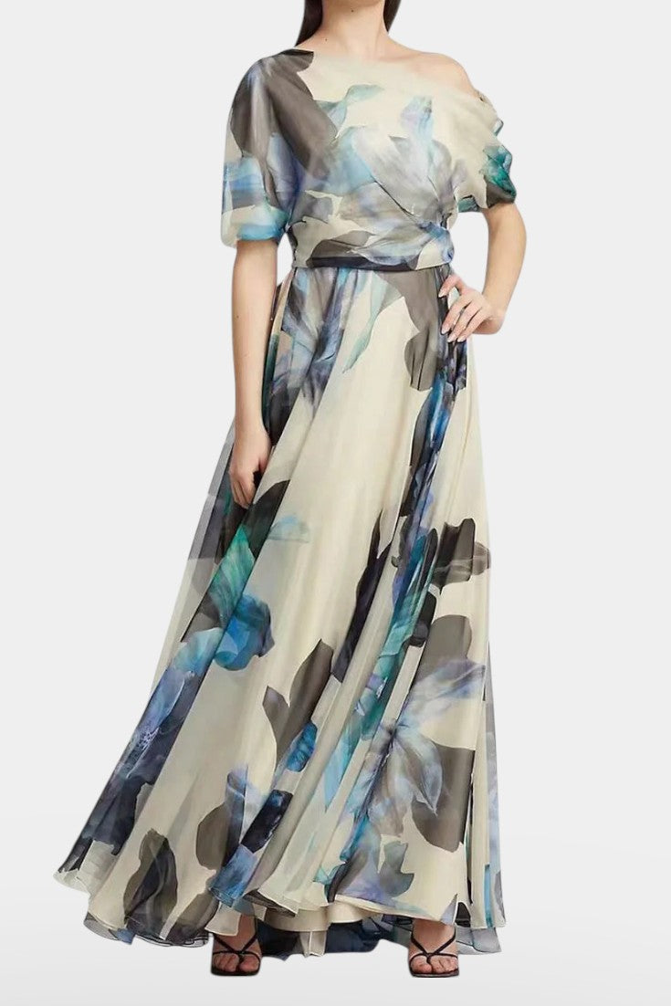 Robe Asymétrique Sanaa à Épaule Unique avec Imprimé Floral Abstrait