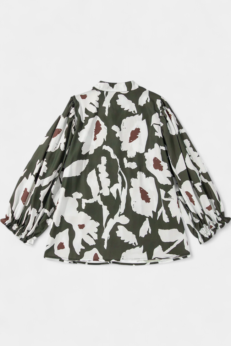 Filomena Blouse à Boutonnage Partiel et Manches Bouffantes en Imprimé Floral Abstrait