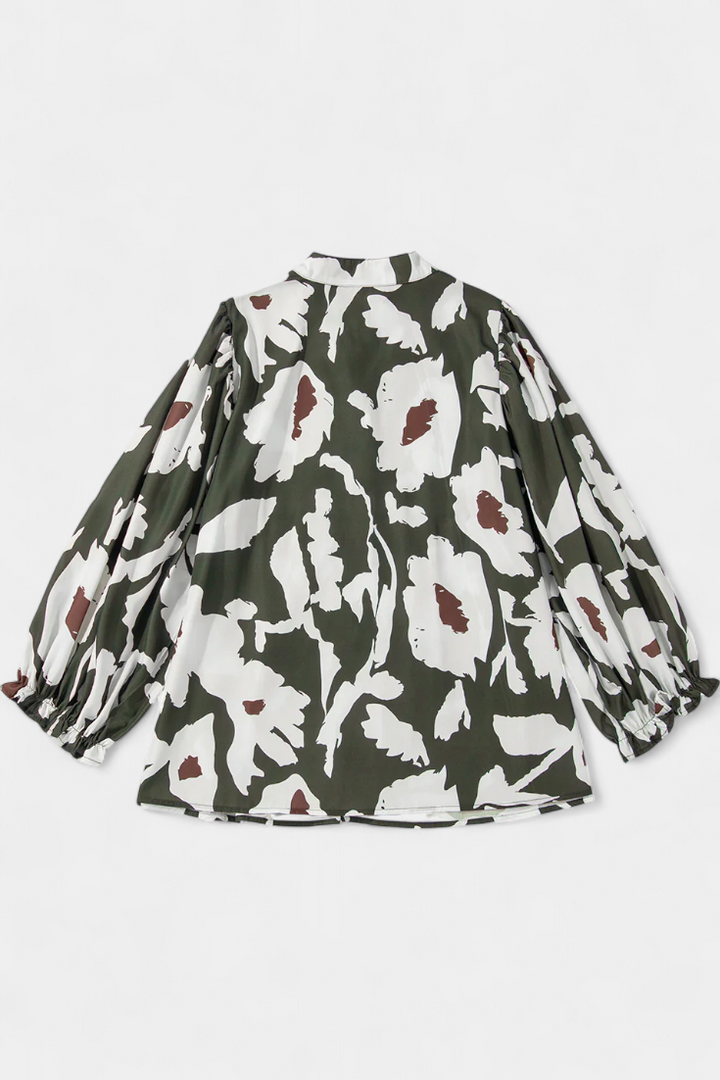 Filomena Blouse à Boutonnage Partiel et Manches Bouffantes en Imprimé Floral Abstrait