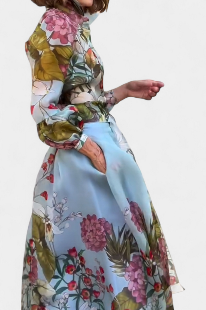 Sanne Ensemble Élégant Imprimé de Chemise et Pantalon Fluide