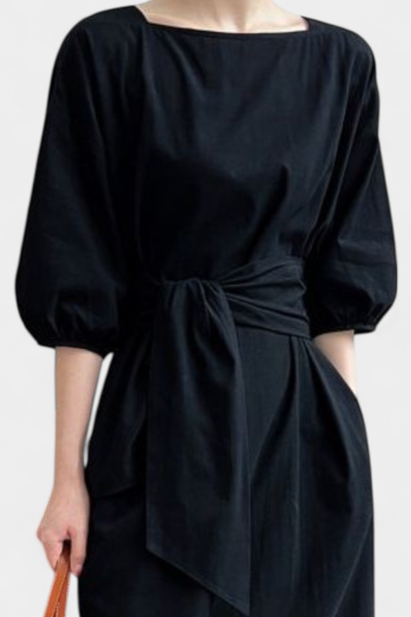 Robe Krisbel en Lin et Coton avec Ceinture Nœud