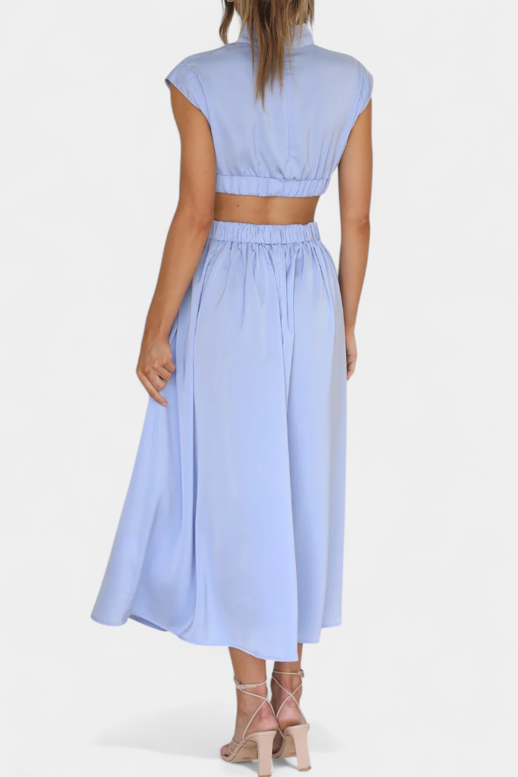Jocelyn Ensemble Long Minimaliste avec Col Haut et Fente Latérale