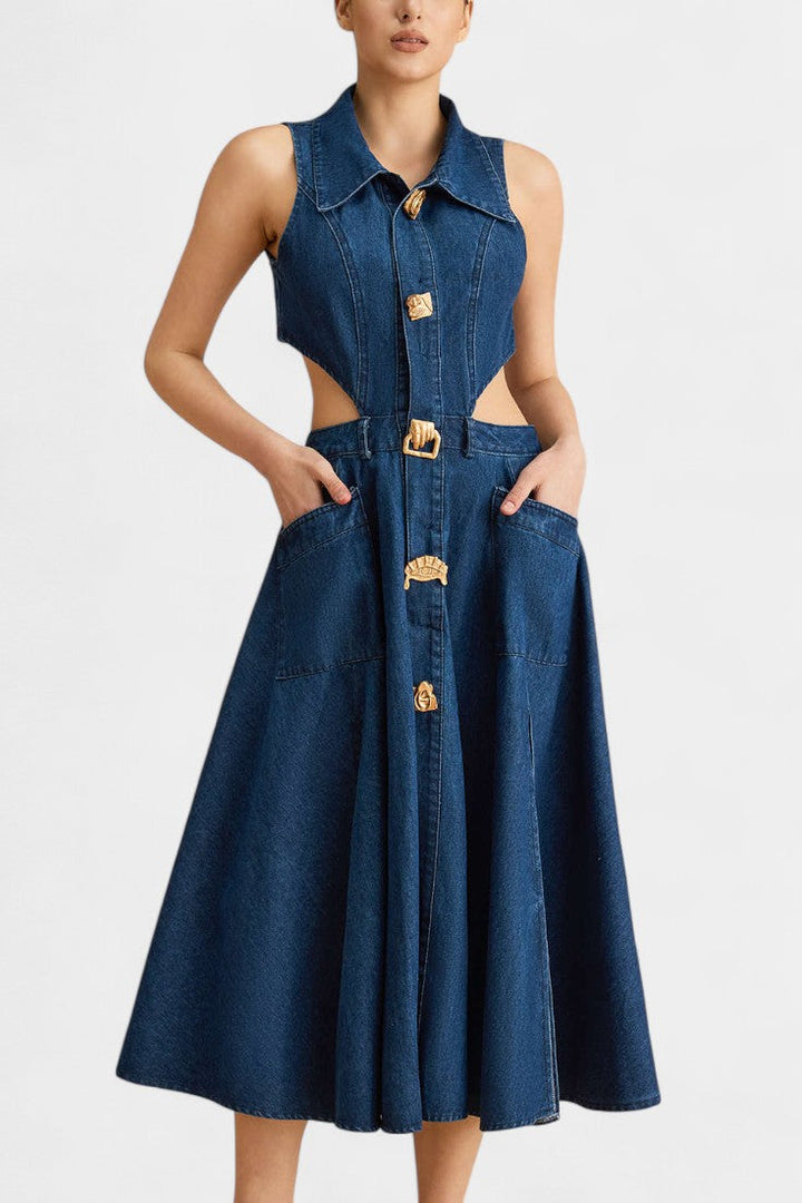 Alia Robe en Jean Sans Manches avec Coupe Moderne