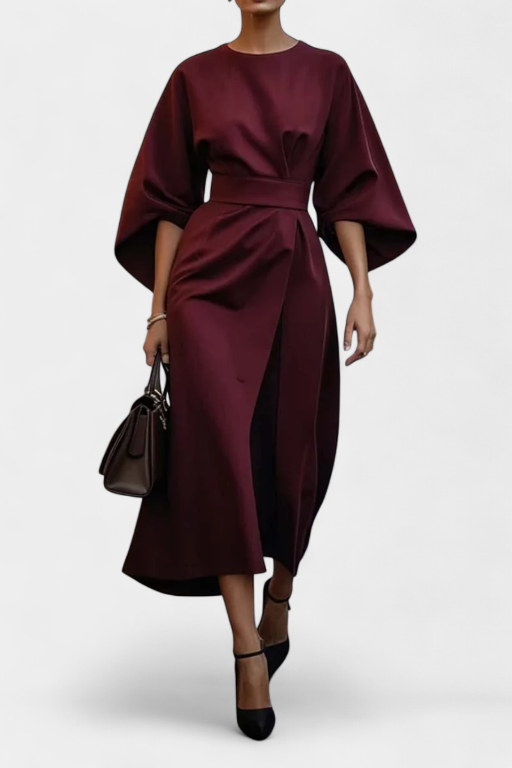Robe Midi Micaela avec Manches Lantern et Taille Cintrée