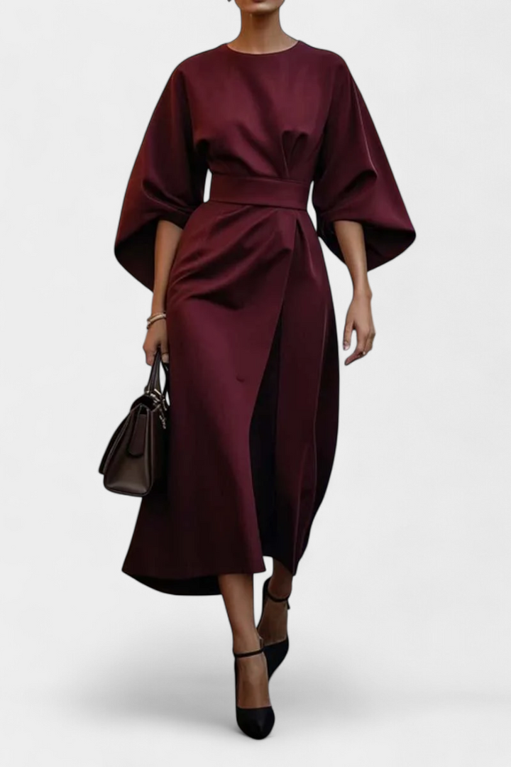 Robe Midi Micaela avec Manches Lantern et Taille Cintrée