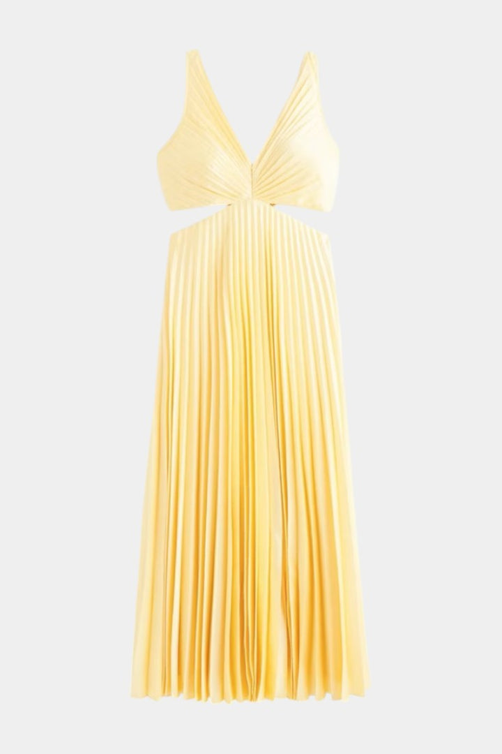 Robe Selena Sans Manches Plissée avec Fente Latérale et Détail Tordu