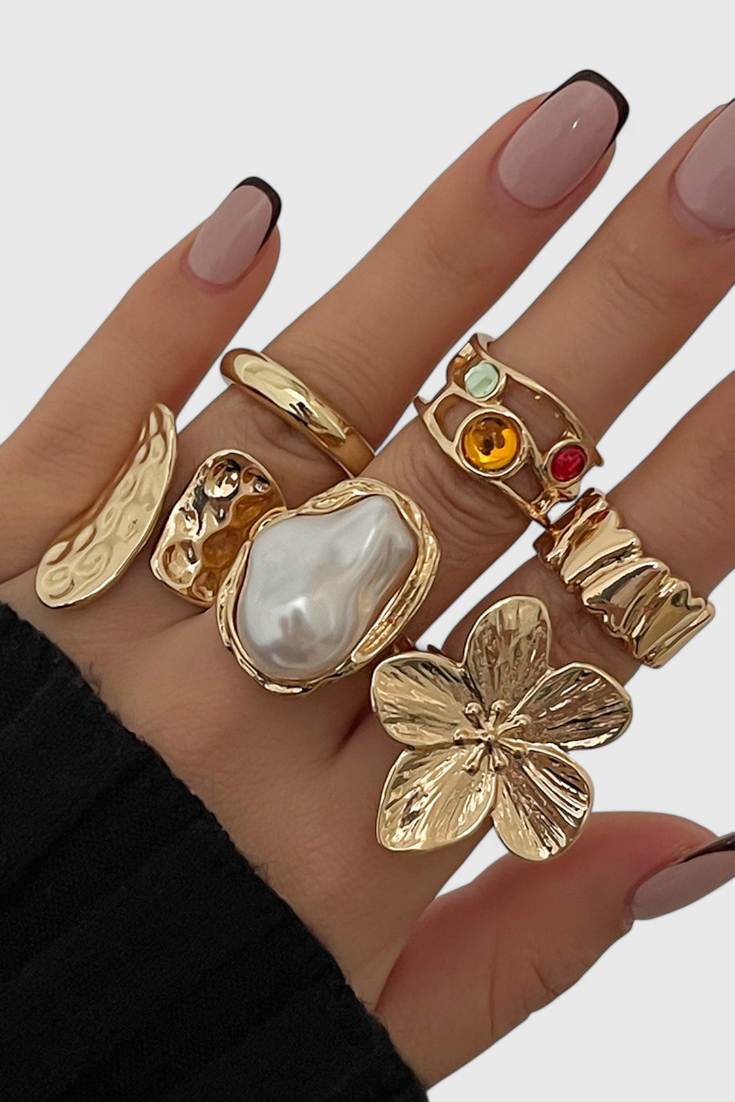 Bague Ouverte en Forme de Fleur Liquide de Perle