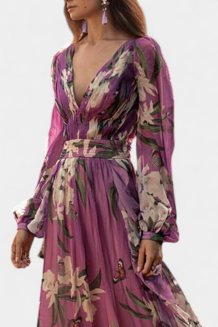 Robe Florale Décontractée Roselle en Maille avec Décolleté en V