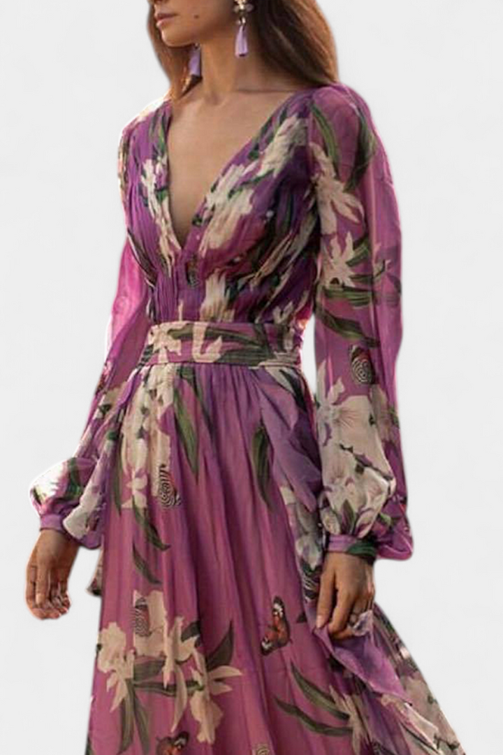 Robe Florale Décontractée Roselle en Maille avec Décolleté en V