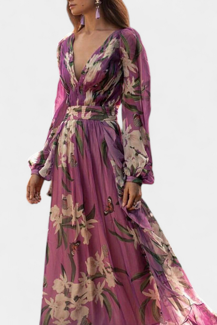 Robe Florale Décontractée Roselle en Maille avec Décolleté en V