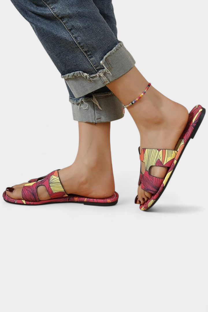 Sandales Plates Multicolores Berenice avec Imprimé Tropical