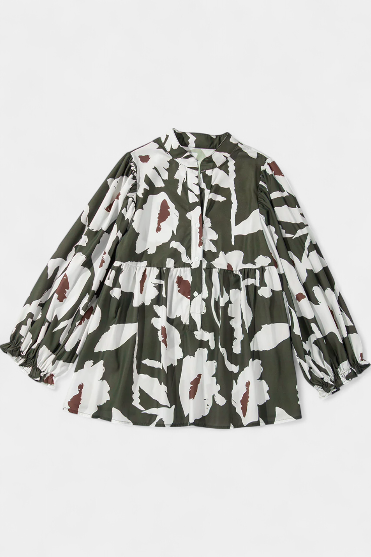 Filomena Blouse à Boutonnage Partiel et Manches Bouffantes en Imprimé Floral Abstrait