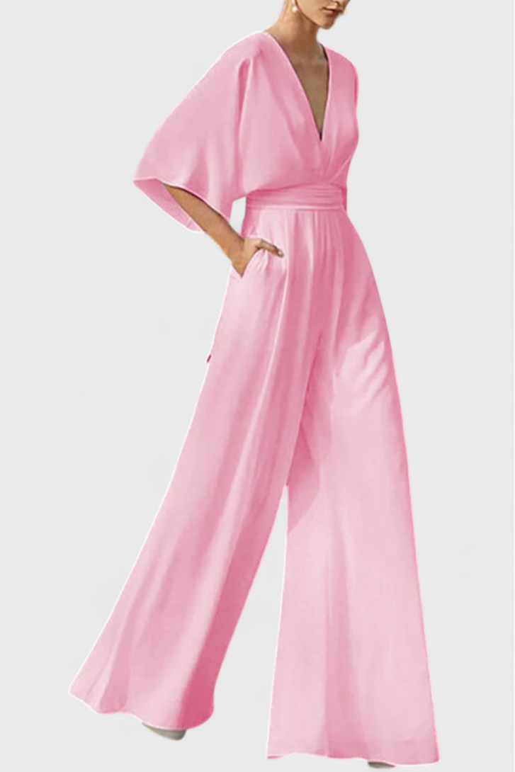 Isaura Mono Long Élégant avec Pantalon Large et Décolleté en V