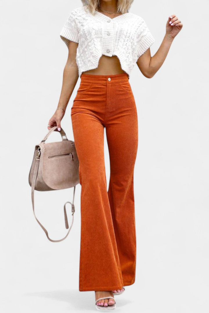 Pantalons Kiara en Velours à Taille Haute et Jambes Amples