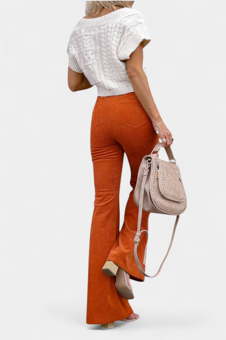 Pantalons Kiara en Velours à Taille Haute et Jambes Amples