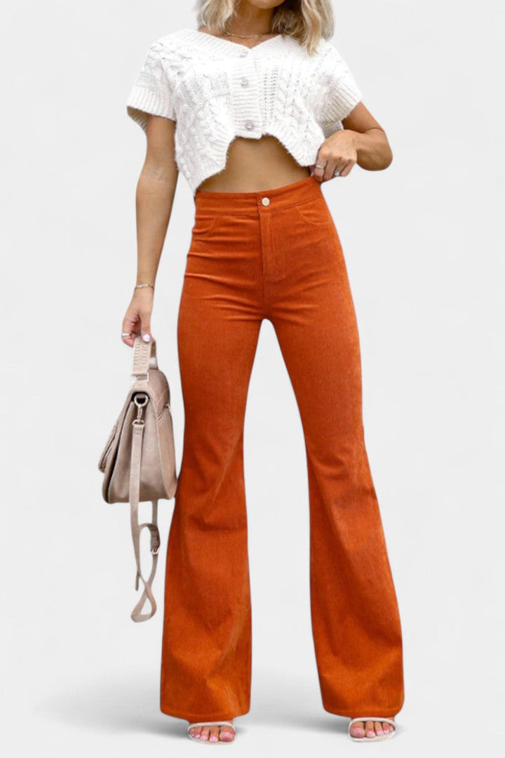 Pantalons Kiara en Velours à Taille Haute et Jambes Amples