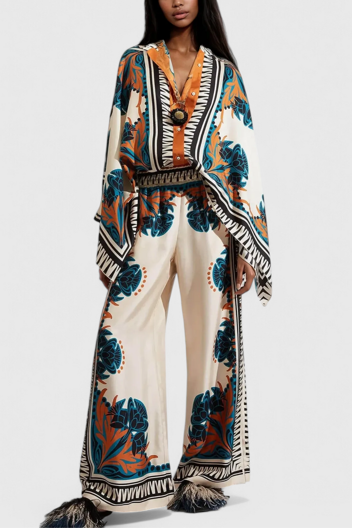 Beatriz Ensemble Floral en Satin au Crépuscule